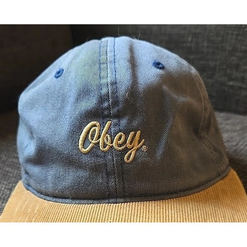 Obey Trademark Vintage‎ 90's Corduroy Denim Blue Canvas Hat Cap One Size Dadcore